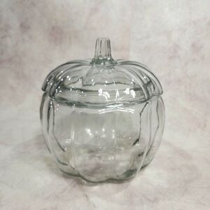 Vtg Pumpkin Clear Crystal Candy Jar Cookie Jar Fall Décor With Lid